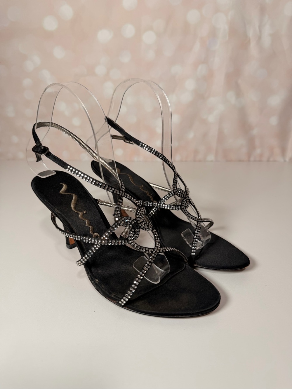 NINA Black and Silver Rhinestoned Low Heel